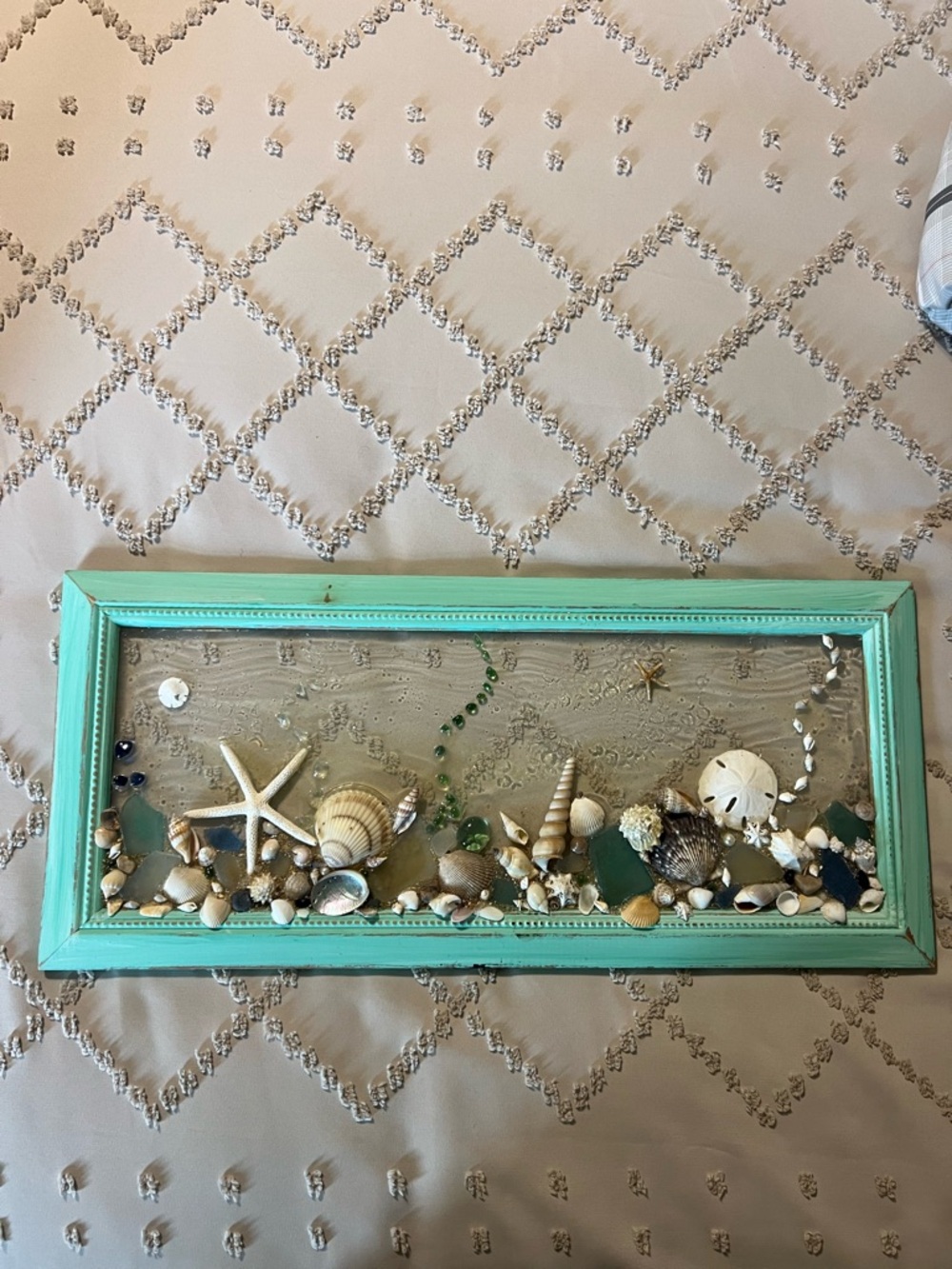 Coastal Shell Art Framed Beach Decor Epoxy Resin Seaglass Seashell Wall Hanging - Picture 2 of 6